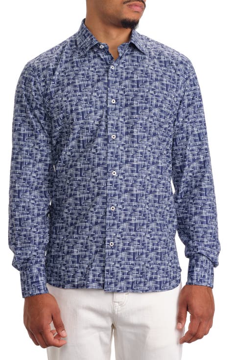 Geometric Print Cotton Button-Up Shirt
