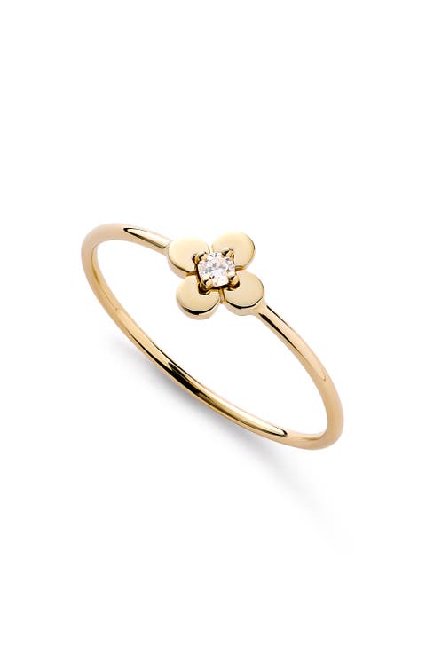 Solid Yellow Gold - Mini Diamond Flower Ring