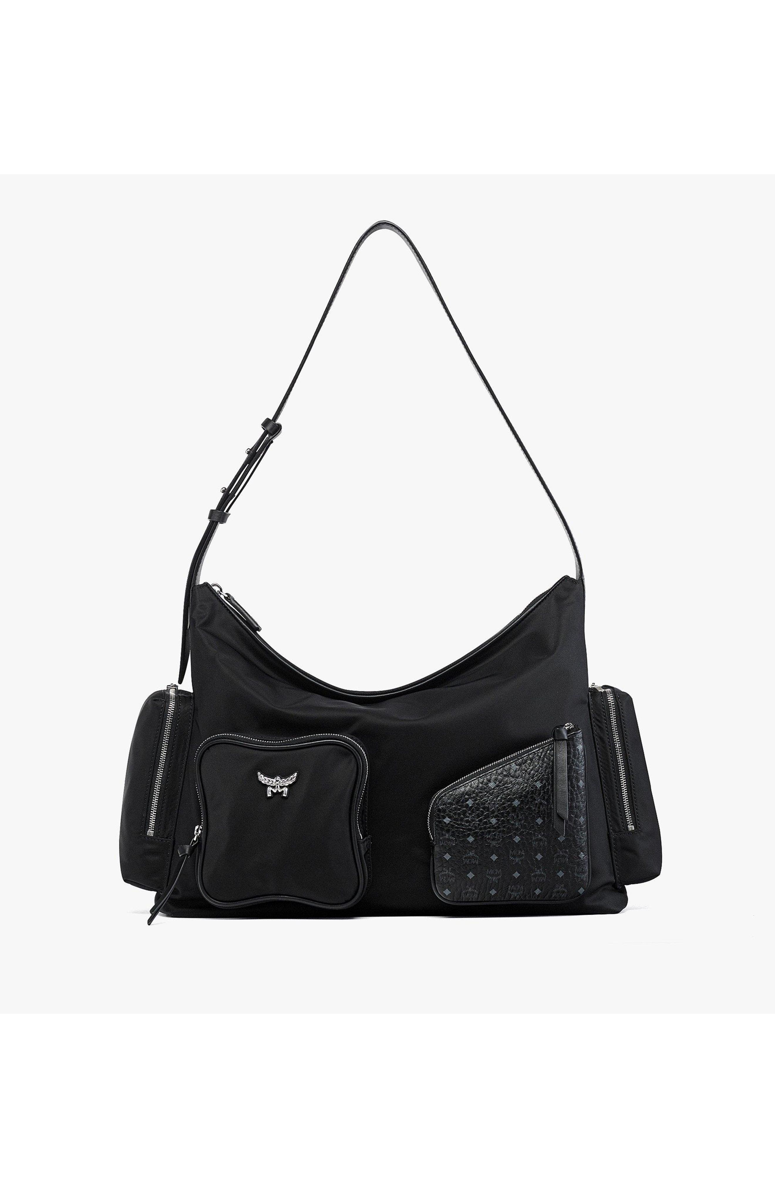 MCM Aren Zip Hobo in ECONYLÂ<sup>®</sup> and Monogram Print Leather, Main, color, Black
