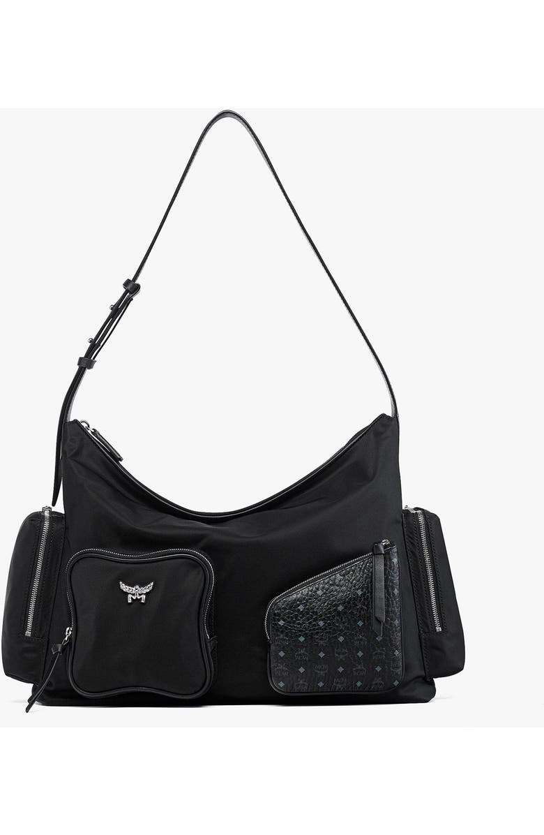 MCM Aren Zip Hobo in ECONYLÂ<sup>®</sup> and Monogram Print Leather, Main, color, Black
