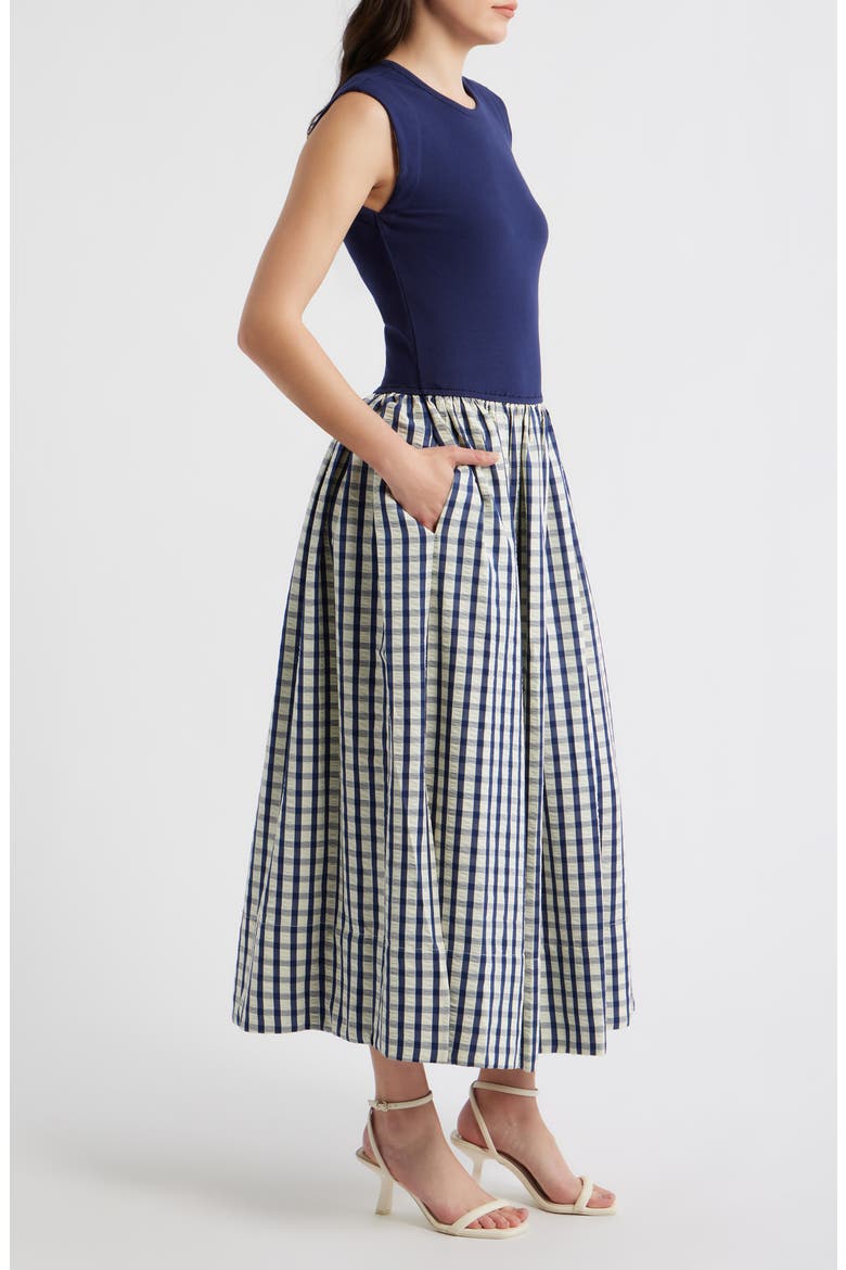 Daphne Sleeveless Midi Dress, Alternate, color, BLUE CHECK