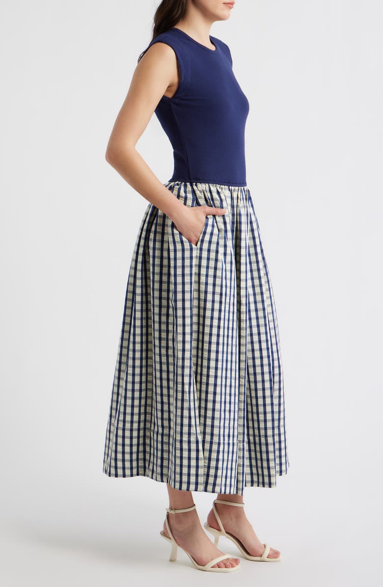 Brave+True Daphne Sleeveless Midi Dress, Alternate, color, Blue Check