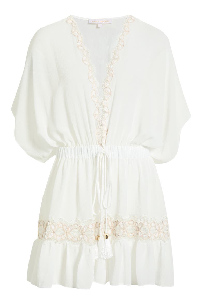 Alisa Lace Trim Cover-Up Dress, Alternate, color, WHITE