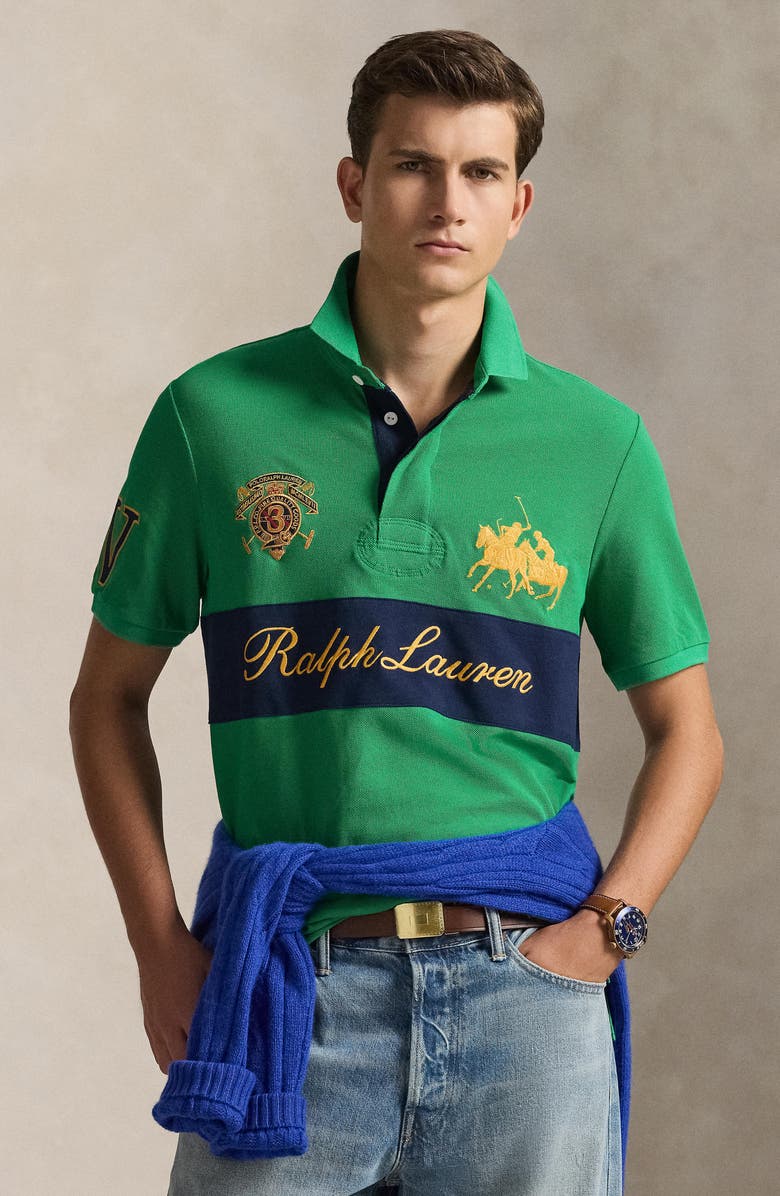 Polo Ralph Lauren Classic Fit Crest Cotton Graphic Polo, Alternate, color, Stafford Green/ Newport Navy