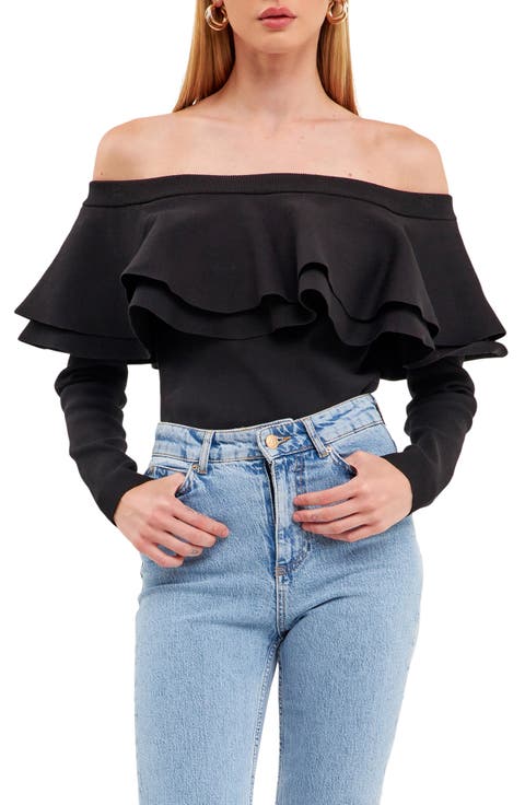 トップス ans dotsloevner sholder tops black Shoulder Tops Black – Ans Dotsloevner