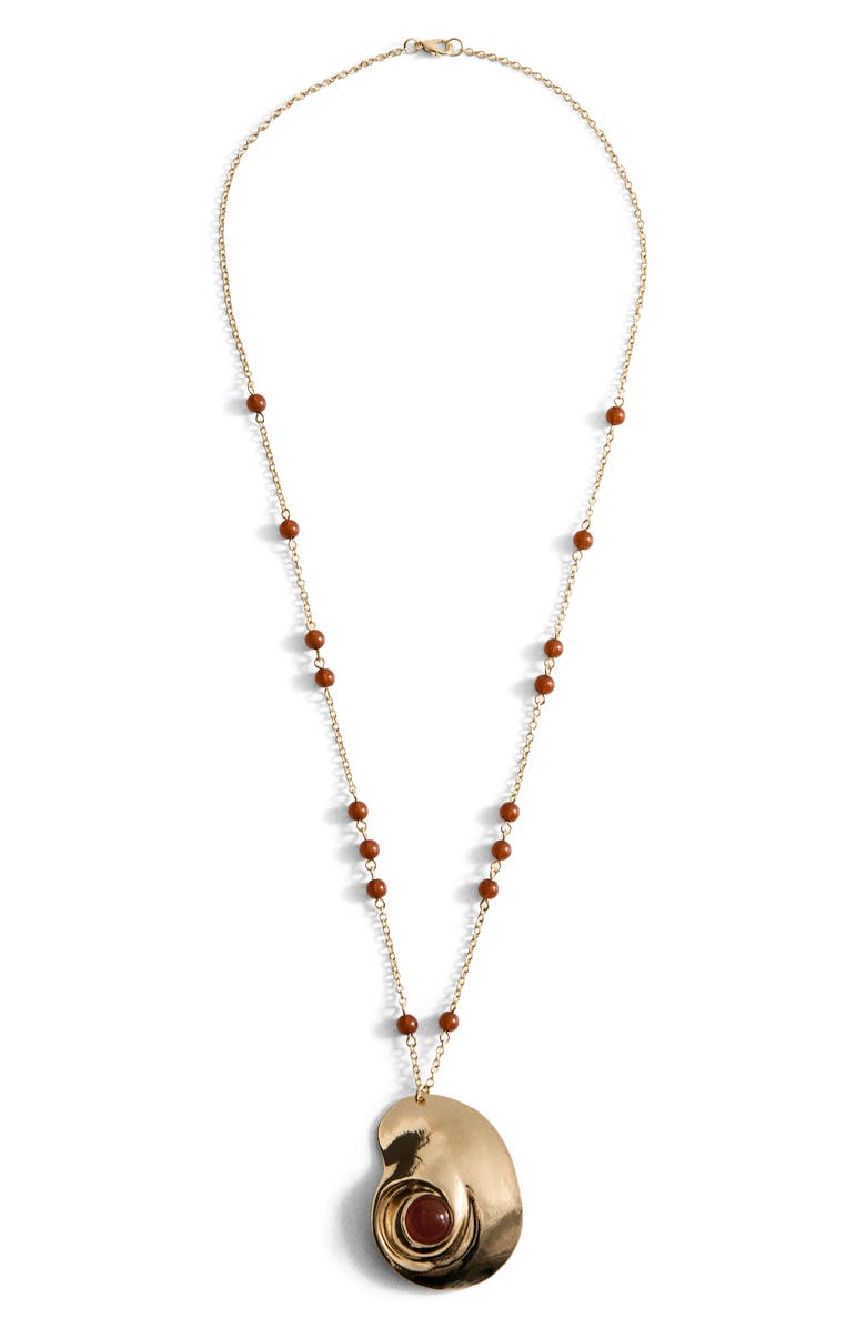 MANGO Beaded Spiral Pendant Necklace, Main, color, Gold