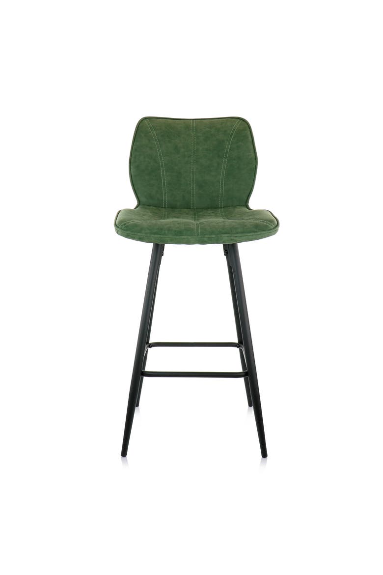 2 Piece Faux Leather Bar Chair with Metal Legs, Alternate, color, Green
