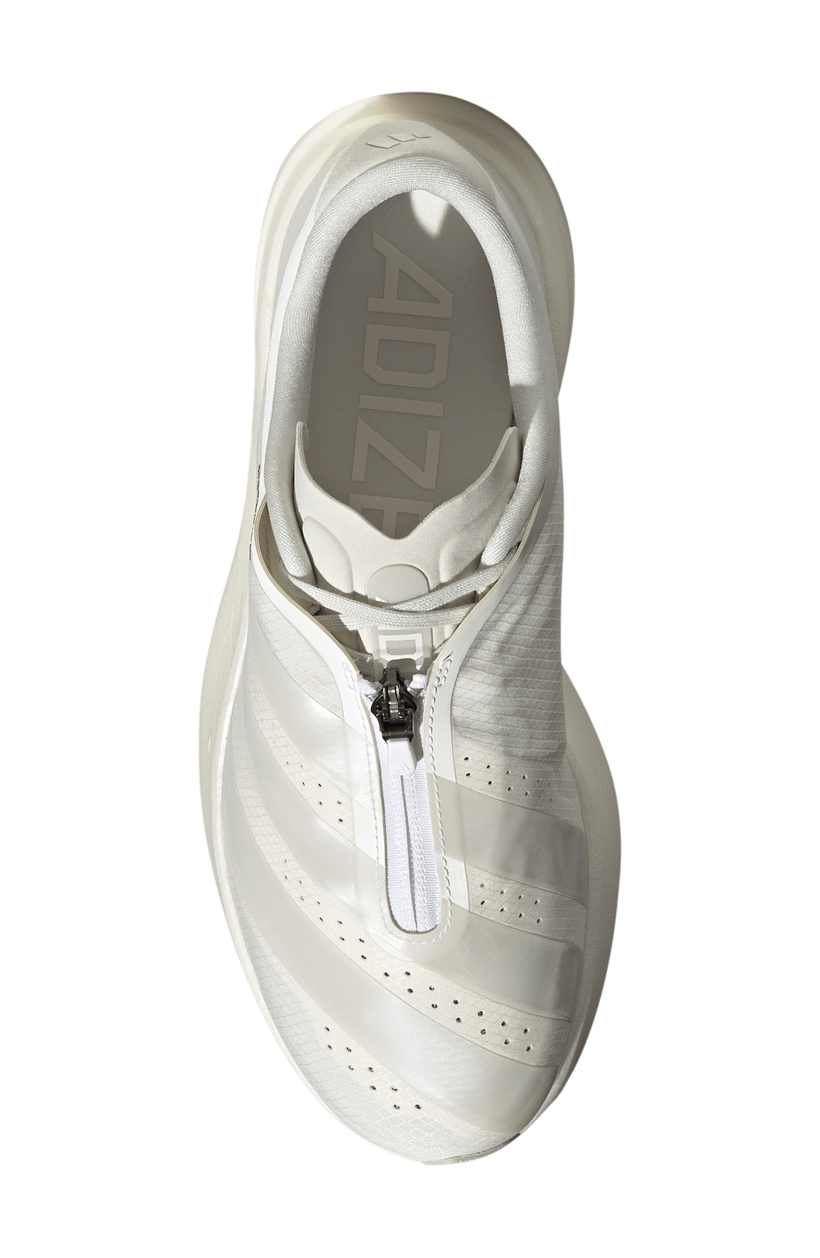 Adizero Evo SL Zip Running Shoe, Alternate, color, WHITE/ ZERO MET/ ORBIT GREY