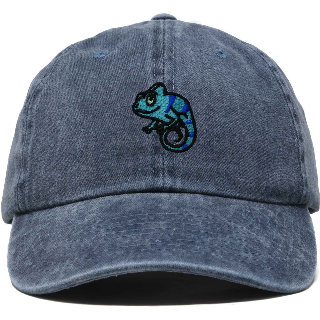 Dalix Chameleon Embroidered Dad Hat In Washed Navy Blue