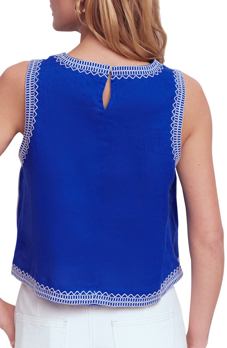 Boden Sofia Embroidered Linen Top, Alternate, color, Blue Embroidery