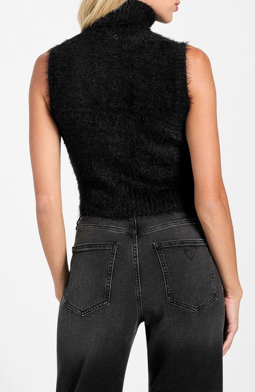 Guess Mei Fuzzy Sleeveless Crop Turtleneck Sweater In Black