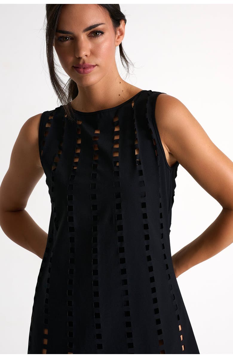 SHAN Swim Dress With Mosaic Cutouts, Alternate, color, Black