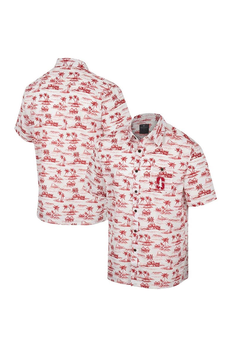 Men's Colosseum White Stanford Cardinal Spontaneous is Romantic Camp Button-Up Shirt, Main, color, White