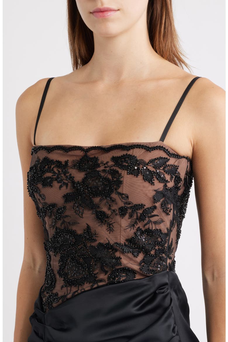 Eliette Lace & Satin Column Gown, Alternate, color, BLACK