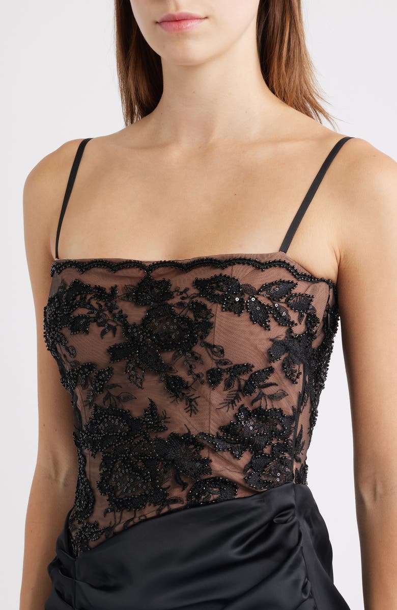 HOUSE OF CB Eliette Lace & Satin Column Gown, Alternate, color, Black
