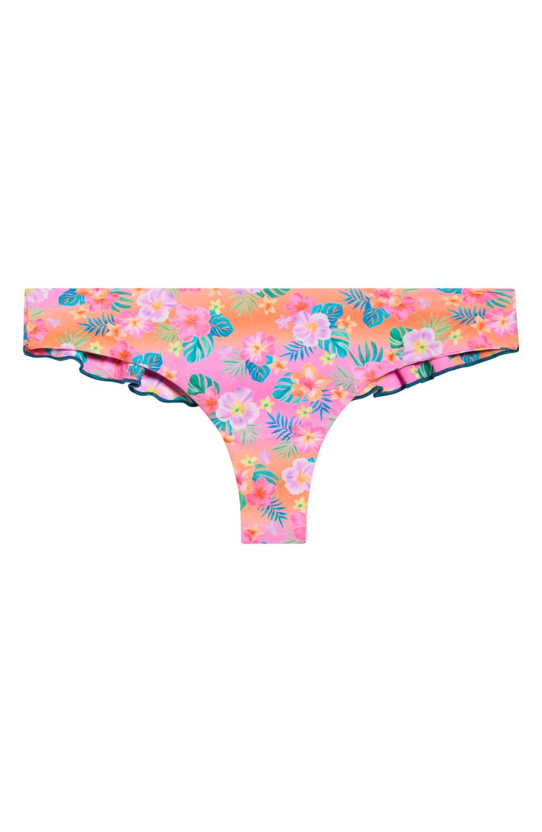 Kulani Kinis Lettuce Trim Thong Bikini Bottoms, Alternate, color, Summer Glow