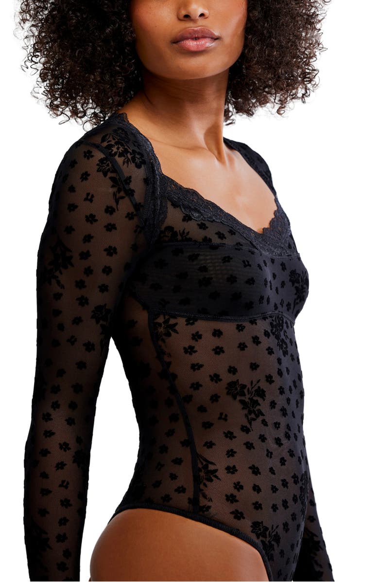 Free People In the City Semisheer Bodysuit, Alternate, color, Black