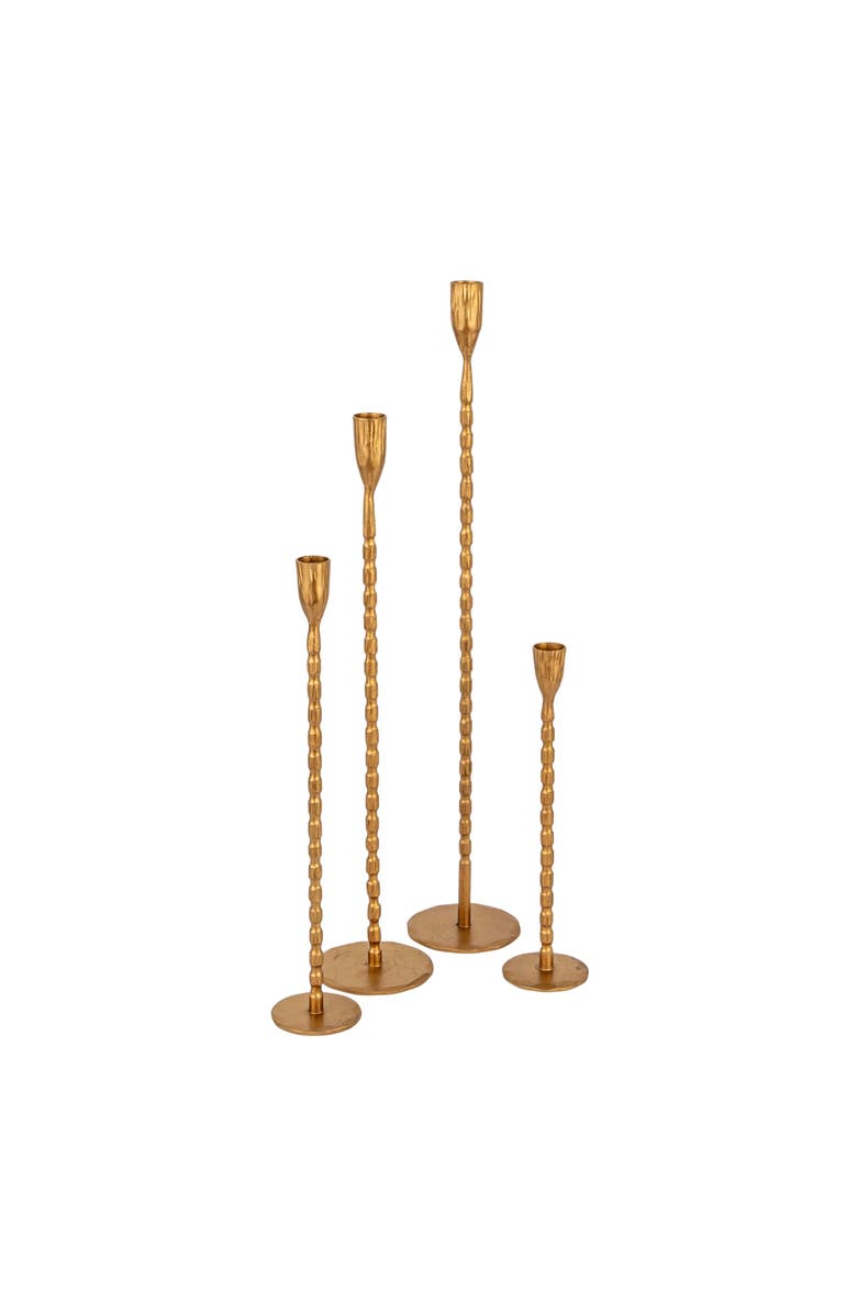 Storied Home 4-Piece Hand-Forged Cast Metal Taper Holders, Gold Finish, Main, color, Brass