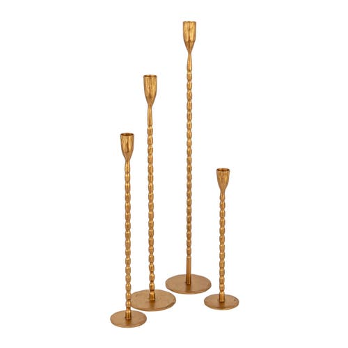 Storied Home 4-piece Hand-forged Cast Metal Taper Holders, Gold Finish