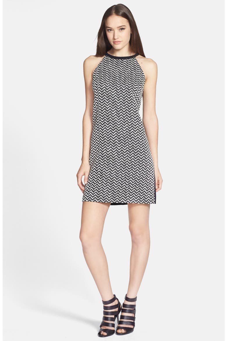 Zigzag Tweed Halter Dress, Main, color, BLACK