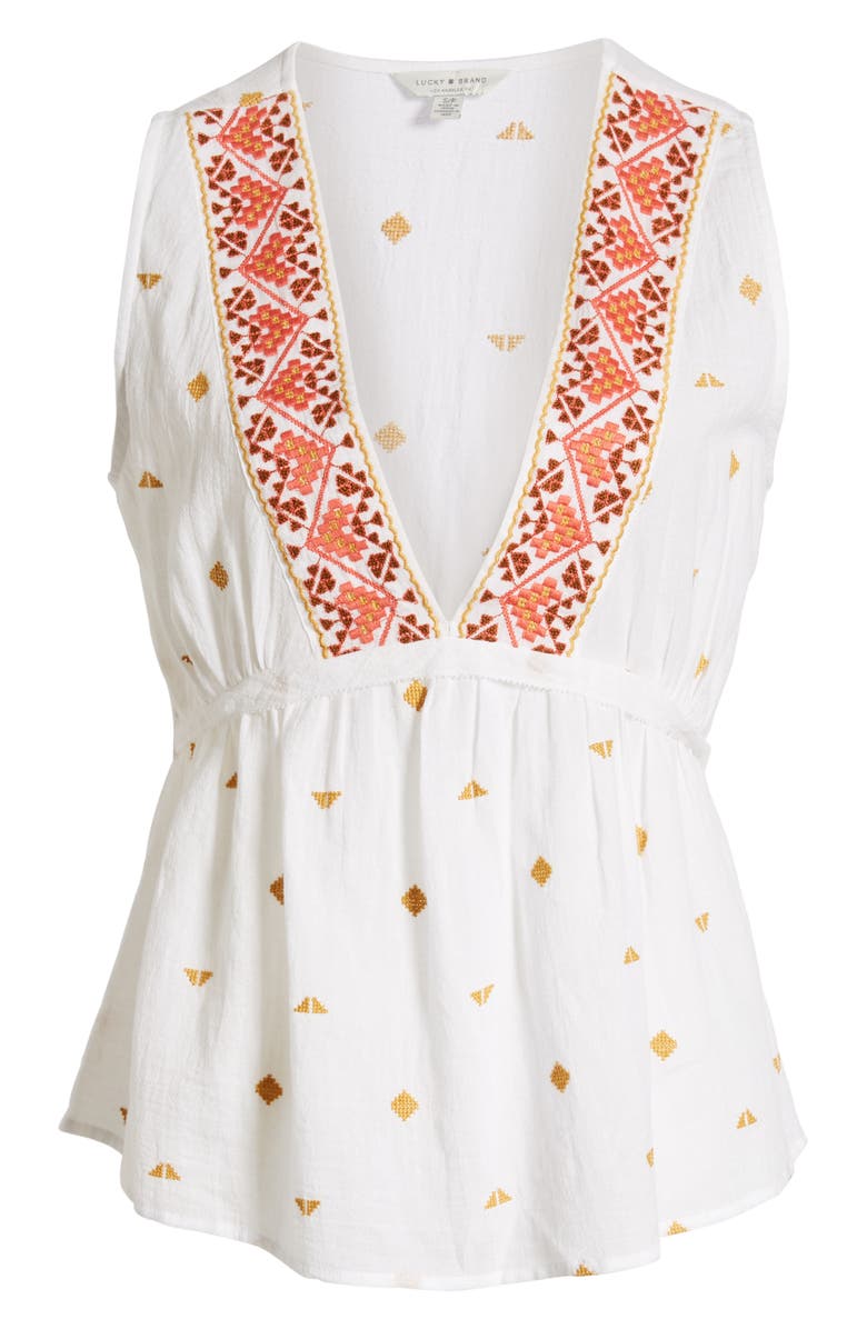 Lucky Brand Romantic Embroidered Detail Sleeveless Cotton Top, Alternate, color,
