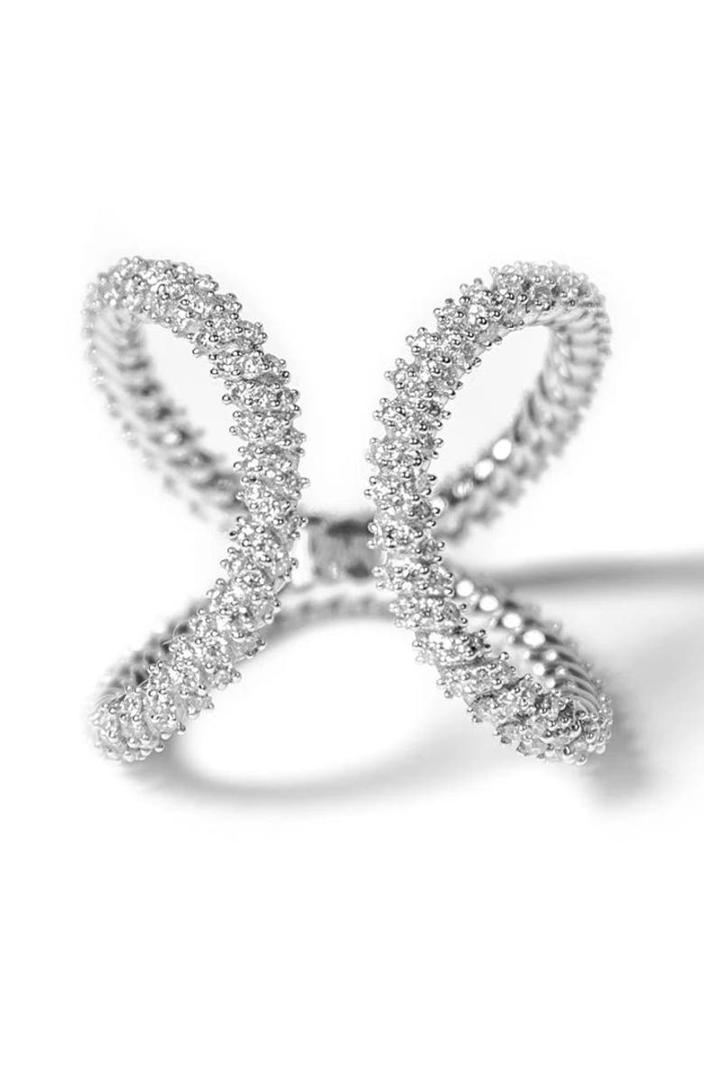 ZARUX Modern Rope Ring with Moissanite stone, Main, color, White Gold