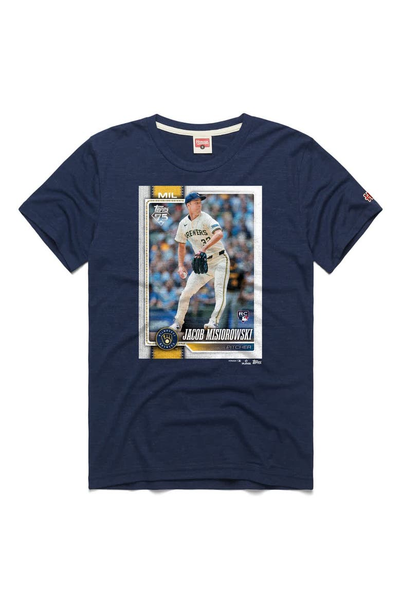 Men's Homage Jacob Misiorowski Navy Milwaukee Brewers Topps Baseball Card Tri-Blend T-Shirt, Main, color, Navy