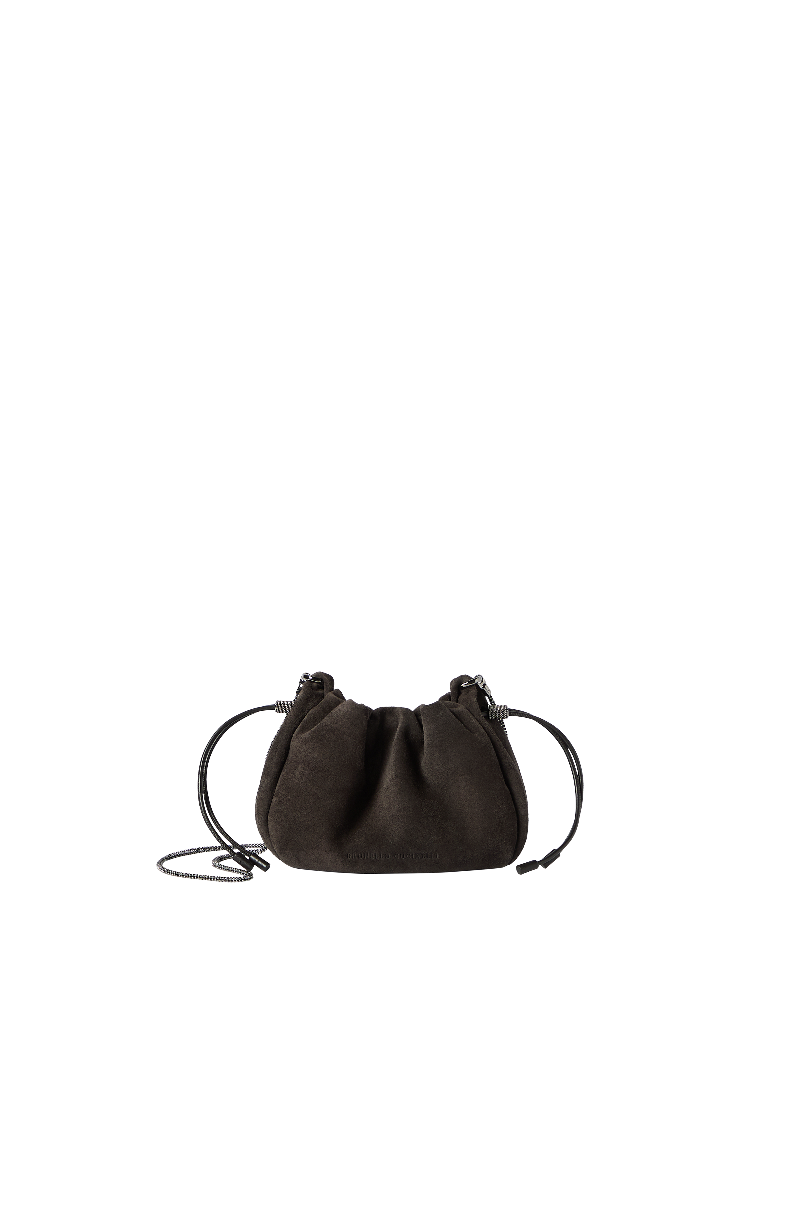 Mellow mini bucket bag in suede with precious chain, Alternate, color, Pepper