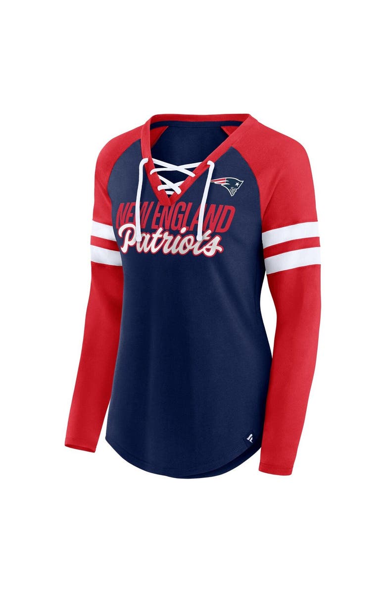 FANATICS Women's Fanatics Branded Navy/Red New England Patriots Plus Size True to Form Lace-Up V-Neck Raglan Long Sleeve T-Shirt, Alternate, color, 