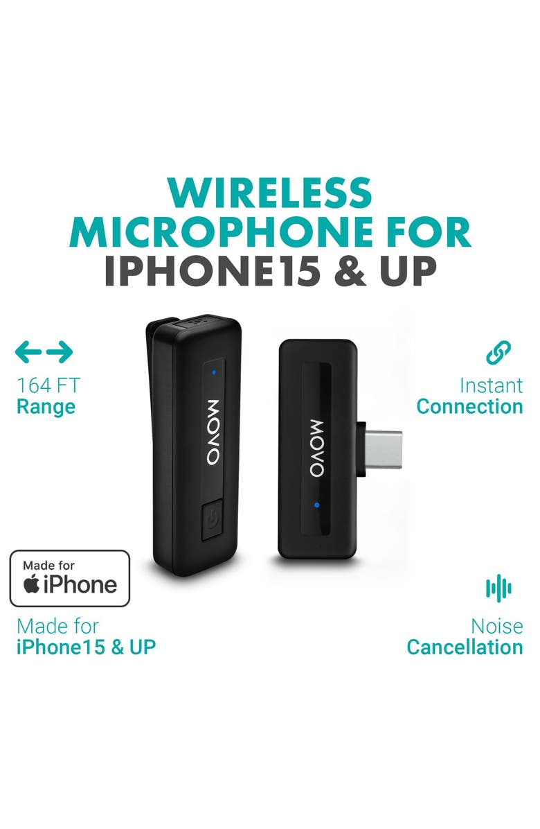 MOVO Wireless Mini USB-C Wireless Microphone for iPhone 15 and up, Alternate, color, Black