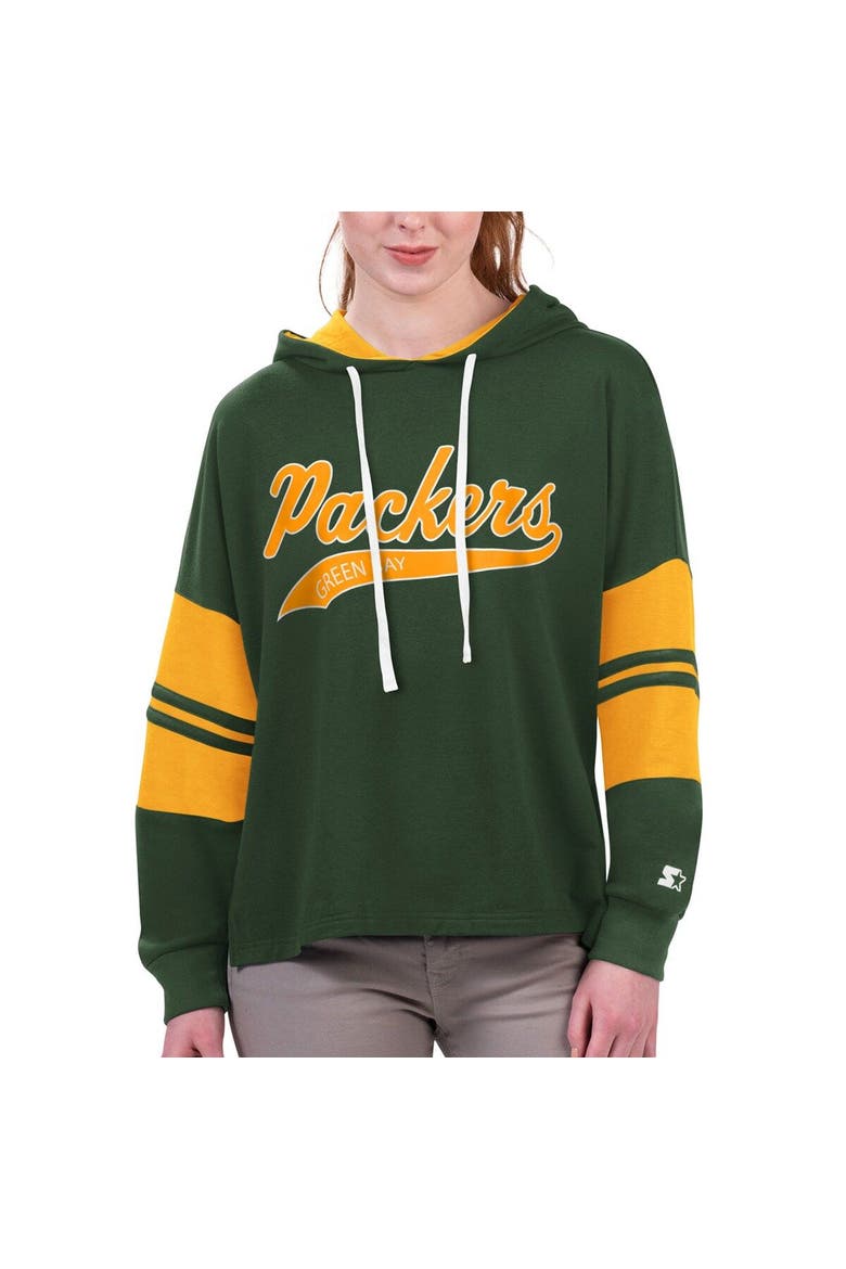 Women's Starter Green Green Bay Packers Bump And Run Long Sleeve Hoodie T-Shirt, Main, color, Green