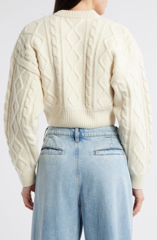 Frame Cable Stitch Crop Wool Cardigan In White