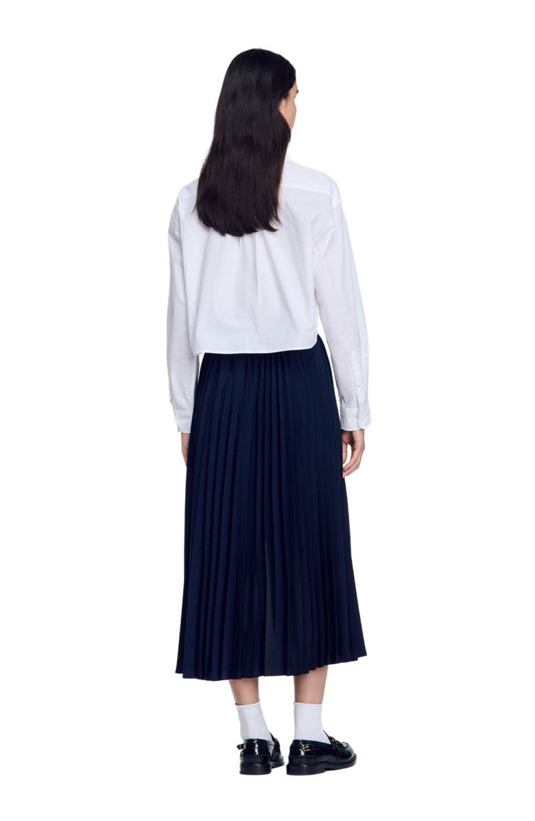 SANDRO Dual-material denim pleated skirt, Alternate, color,
