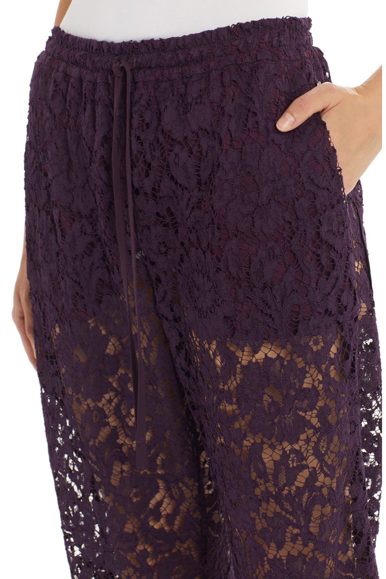 Valentino Wide Leg Crop Guipure Lace Pants, Alternate, color, RIPE PLUM Y82