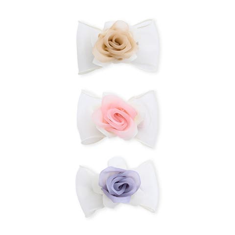 Rose Accent Bow Hair Clip Set