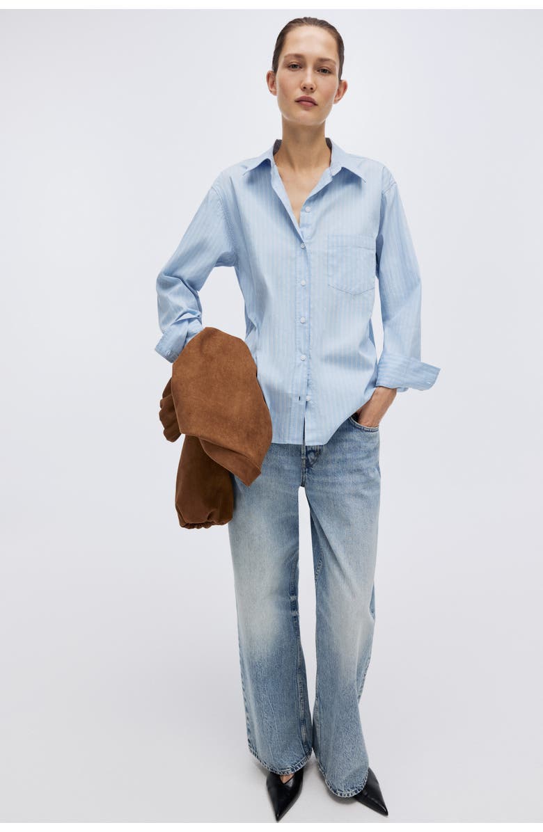 H&M Oversized Shirt, Alternate, color, Light Blue/Striped