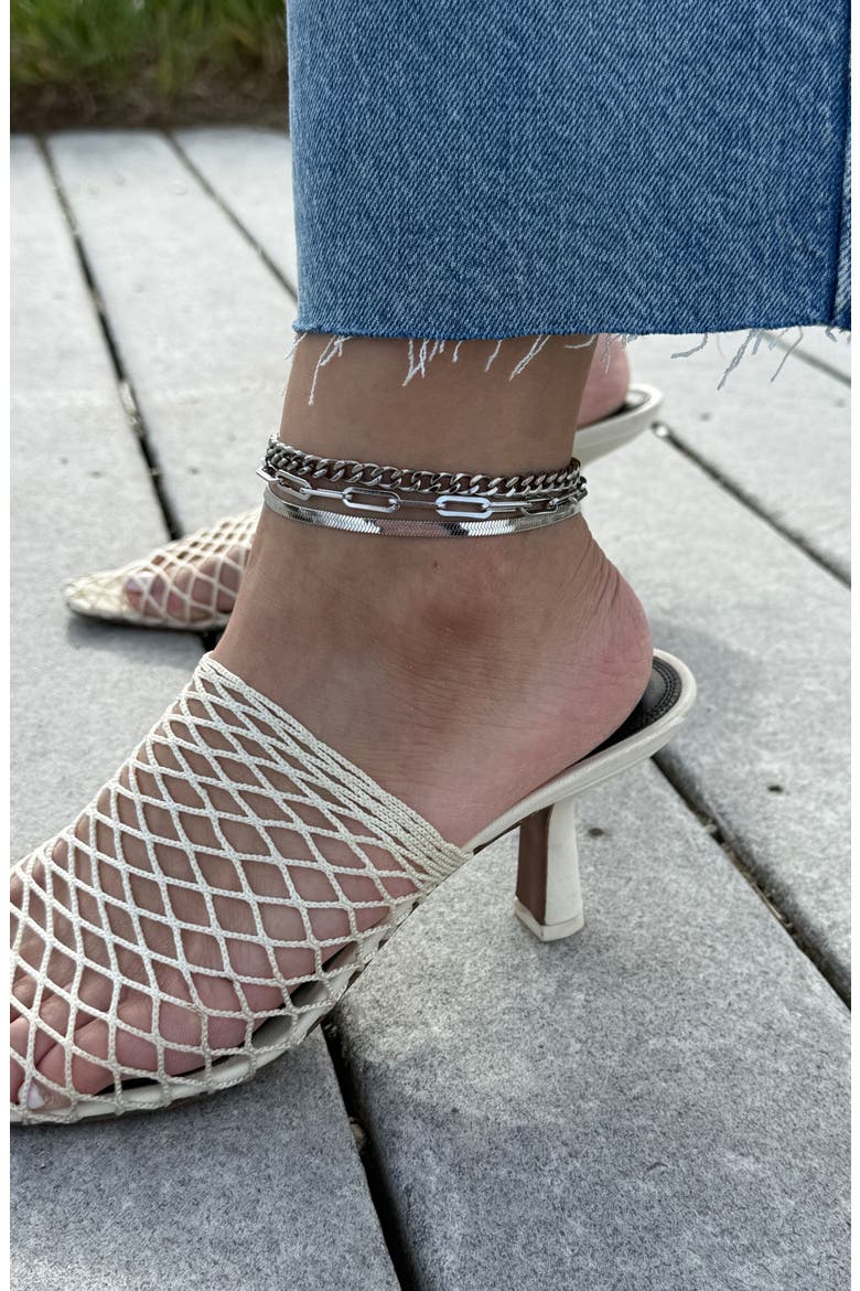 Set of 3 Assorted Chain Anklets, Alternate, color, SILVER