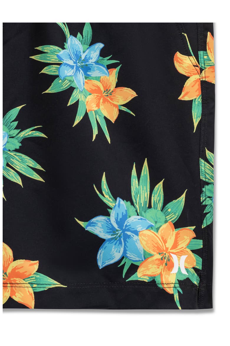 Glow Floral Volley Swim Shorts, Alternate, color, BLACK