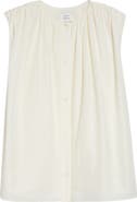 LOULOU DE SAISON Anca Gathered Sleeveless Cotton & Silk Voile Button-Up Top