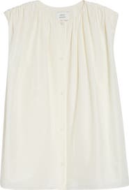 LOULOU DE SAISON Anca Gathered Sleeveless Cotton & Silk Voile Button-Up Top