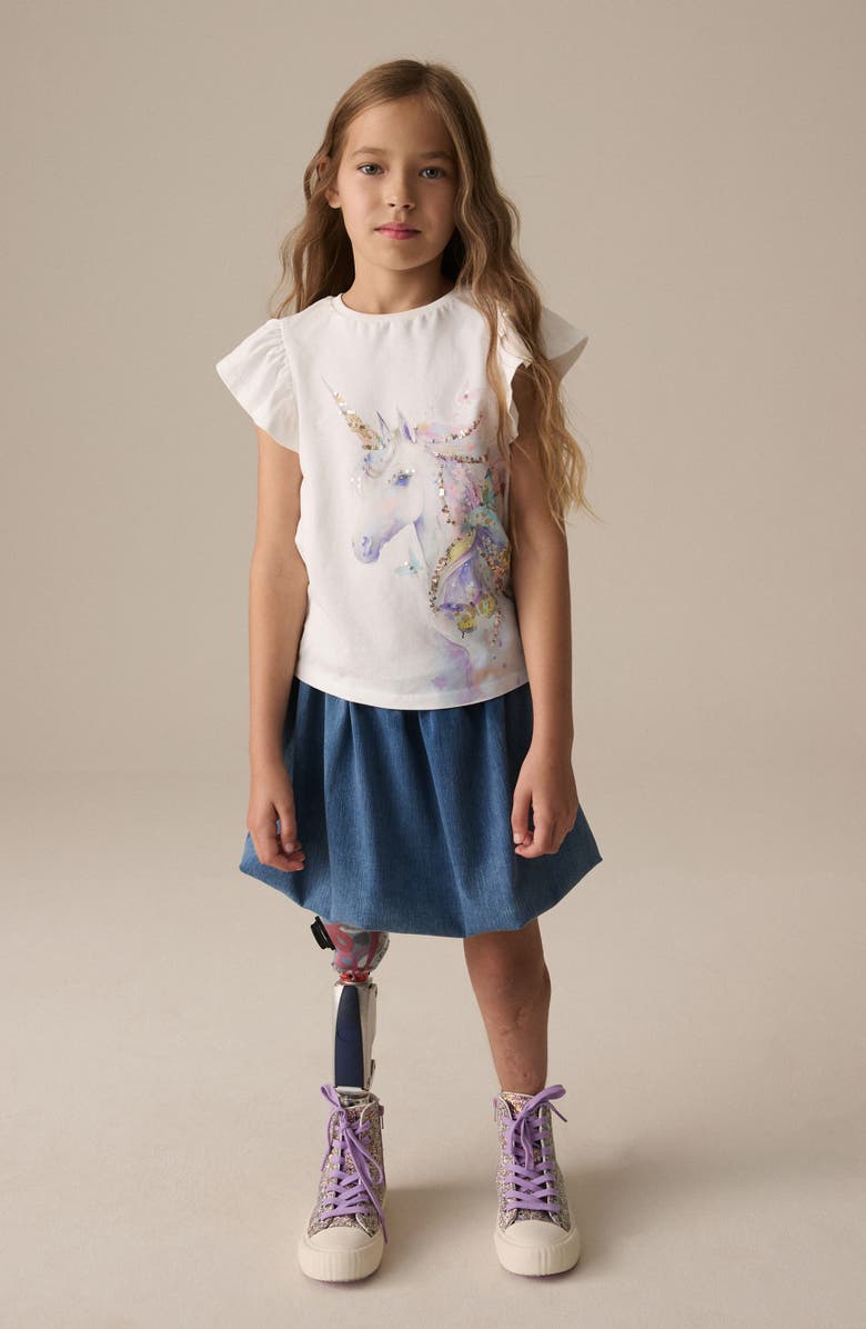 NEXT Kids' Denim Bubble Hem Skirt, Alternate, color, Blue