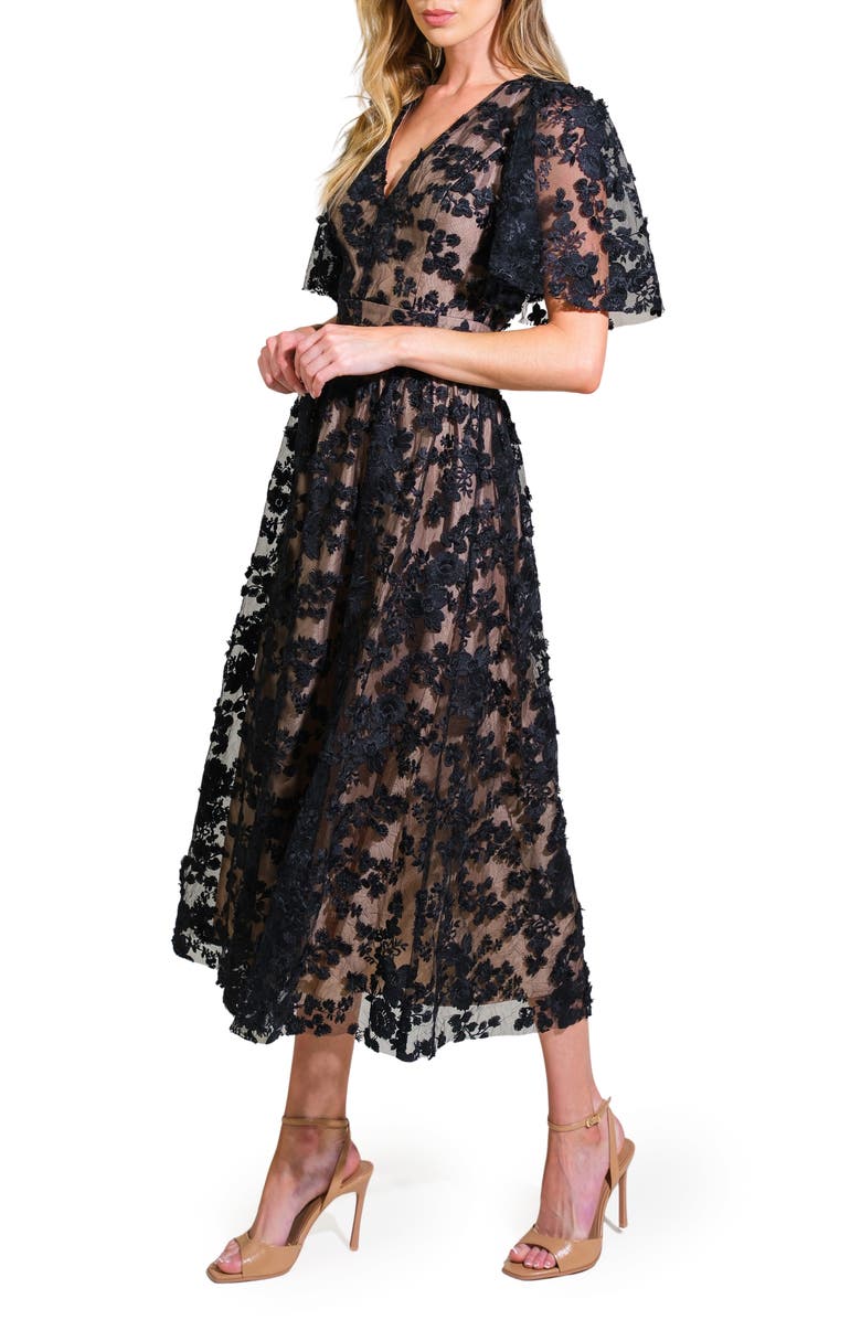 FLYING TOMATO Lace Midi Dress, Alternate, color, Black