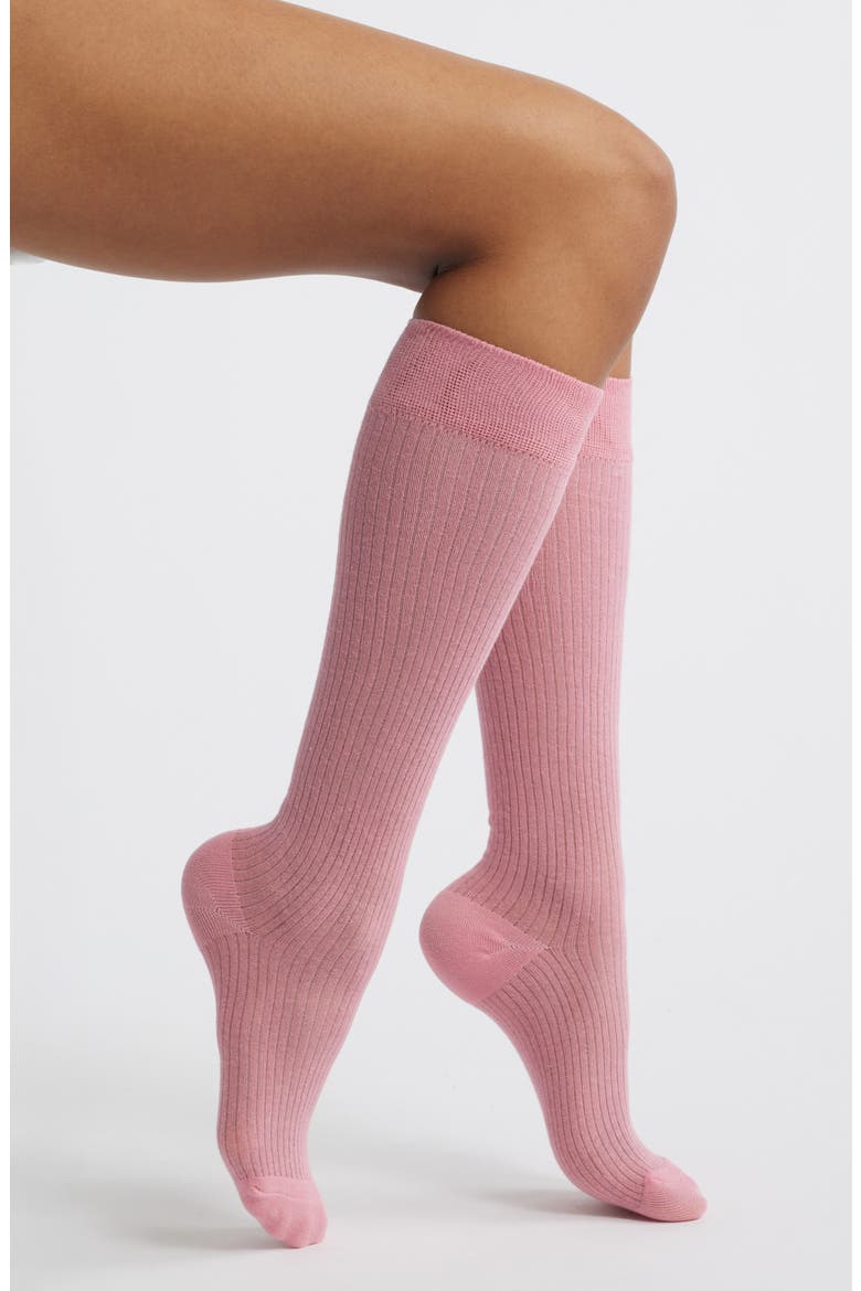 Everything's Fine Semisheer Cotton Blend Rib Knee High Socks, Main, color, PINK