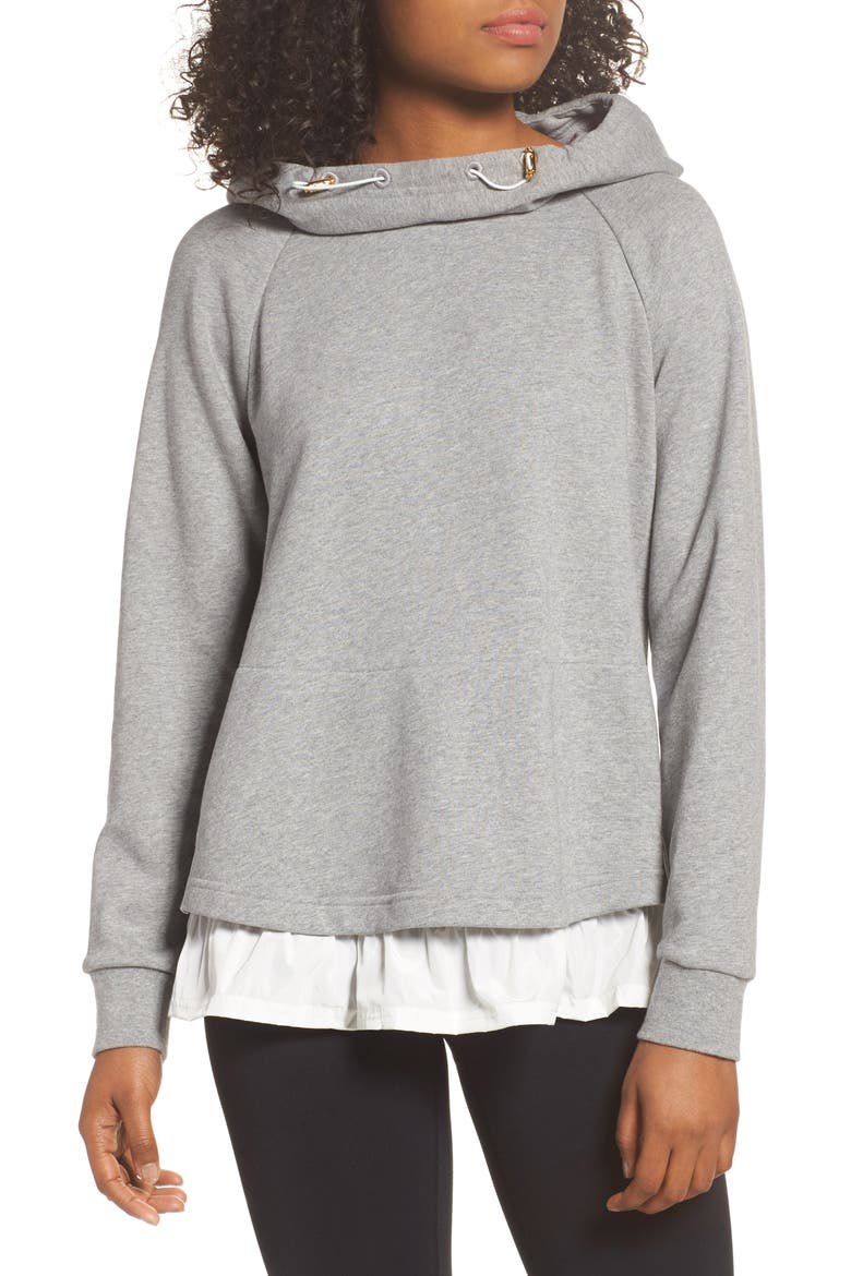 ruffle hoodie sweatshirt, Main, color, FLINT HEATHER
