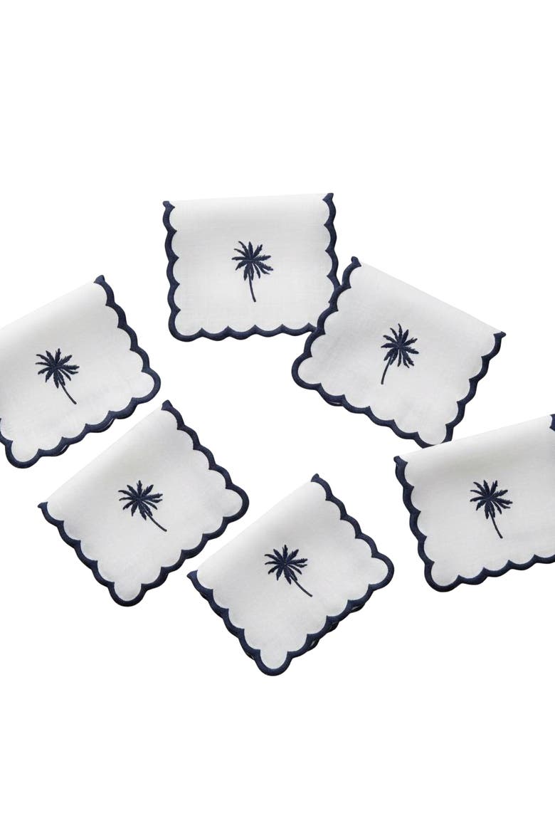 Embroidered Palm Tree Cocktail Napkin, Main, color, Ivory