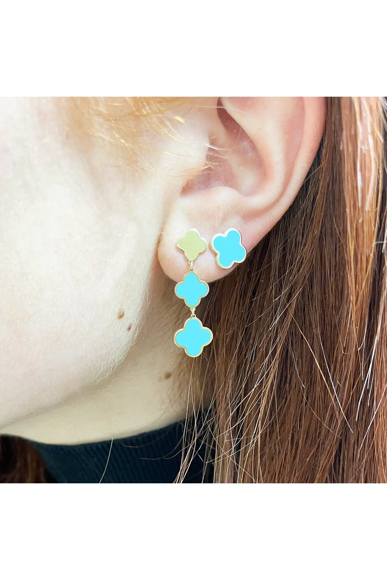 Turquoise Graduating Clover Dangle Earrings, Alternate, color, Turquoise