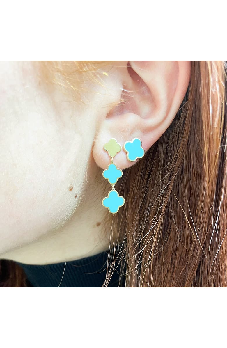 The Lovery Fine Jewelry Turquoise Graduating Clover Dangle Earrings, Alternate, color, Turquoise