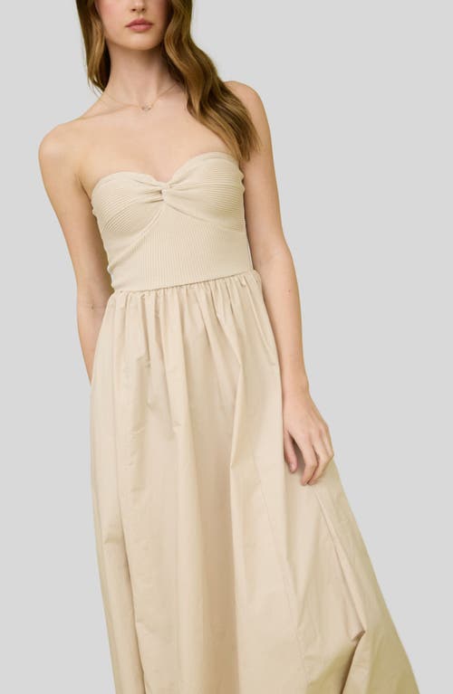 Blu Pepper Mixed Media Strapless Midi Dress In Neutral