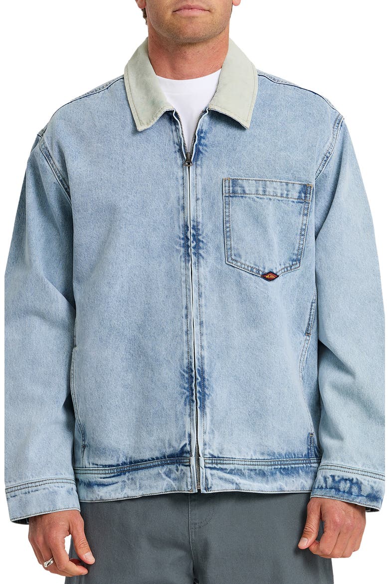 Surf Harrington Corduroy Collar Denim Jacket, Main, color, LIGHT INDIGO