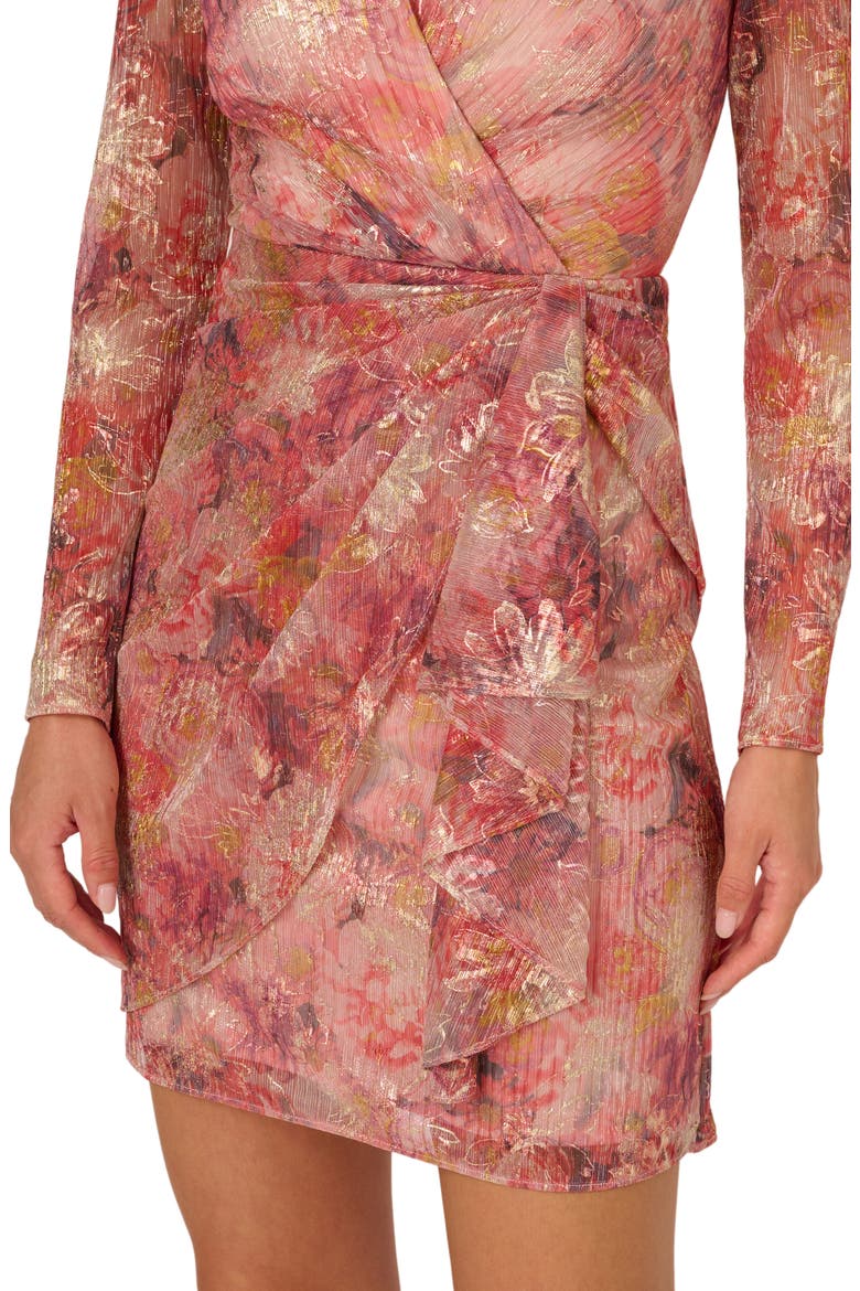 Print Metallic Crinkle Long Sleeve Dress, Alternate, color, BLUSH MULTI